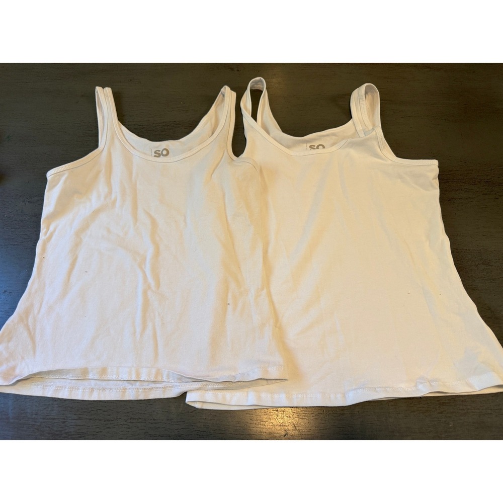 SO White Tank Top Lot of 2 Womens Large Scoop Neck Cotton Blend Basic Layering